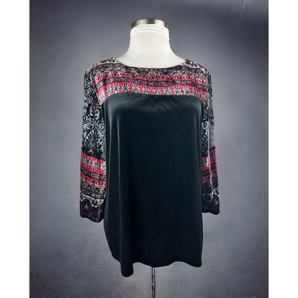 Chico's Tops - NWT Chico's Bordered Velvet Tayna Tunic Top 3/4 Sleeve Boho Artsy Size 3 16 XL